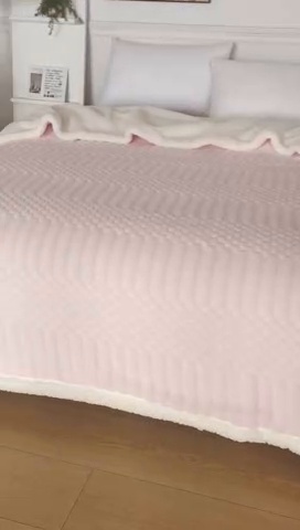 91家纺网 家纺一手货源 找家纺 巴木赫 2024新款舒棉绒点点塔芙绒双层羊羔绒毯 粉色