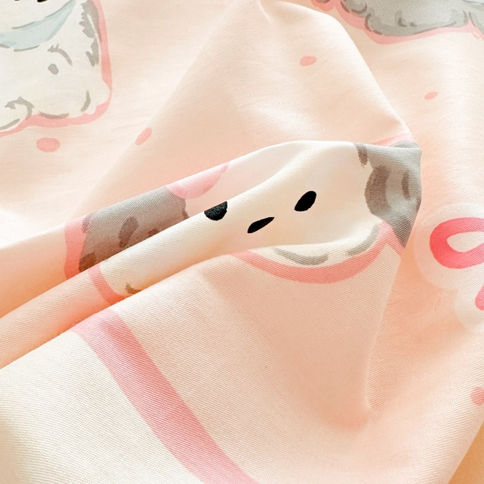 91家纺网 家纺一手货源 找家纺 绵庭家纺 2025新款全棉印花四件套系列 甜心樱桃狗