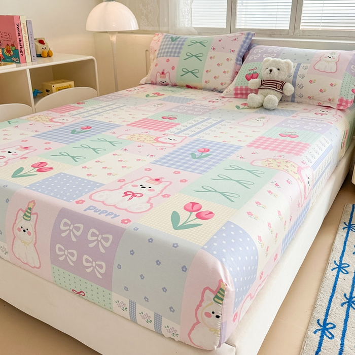 91家纺网 家纺一手货源 找家纺 绵庭家纺 2025新款全棉印花单床笠系列 甜宠派对