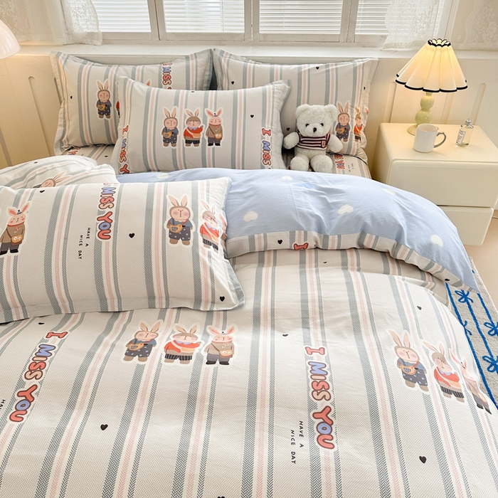 91家纺网 家纺一手货源 找家纺 绵庭家纺 2025新款全棉印花四件套系列 森岛精灵