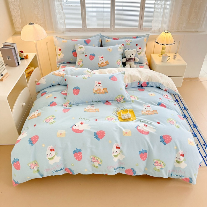 91家纺网 家纺一手货源 找家纺 绵庭家纺 2025新款全棉印花四件套系列 奇趣欢乐园-蓝