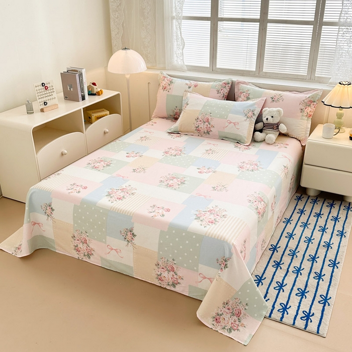 91家纺网 家纺一手货源 找家纺 绵庭家纺 2025新款全棉印花单床单系列 花意飘香-绿