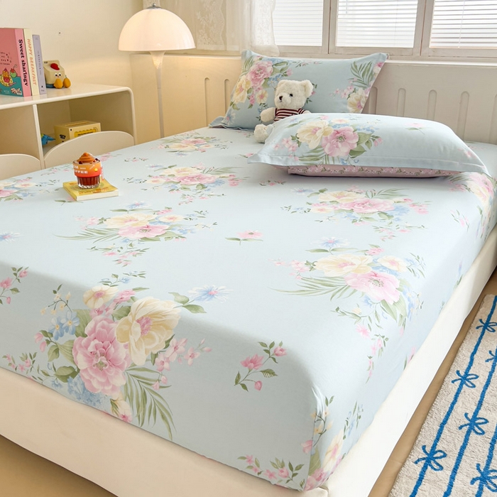 91家纺网 家纺一手货源 找家纺 绵庭家纺 2025新款全棉印花单床笠系列 清巧花梦