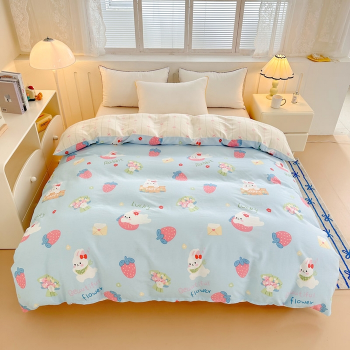 91家纺网 家纺一手货源 找家纺 绵庭家纺 2025新款全棉印花单被套系列 奇趣欢乐园-蓝