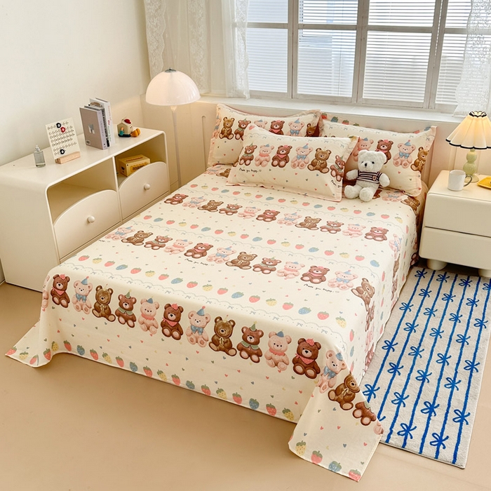 91家纺网 家纺一手货源 找家纺 绵庭家纺 2025新款全棉印花单床单系列 浪漫熊仔