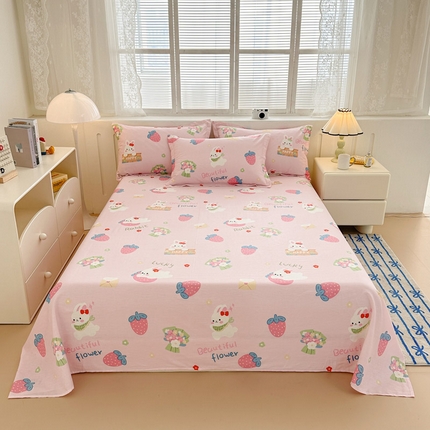 91家纺网 家纺一手货源 找家纺 绵庭家纺 2025新款全棉印花单床单系列 奇趣欢乐园-粉