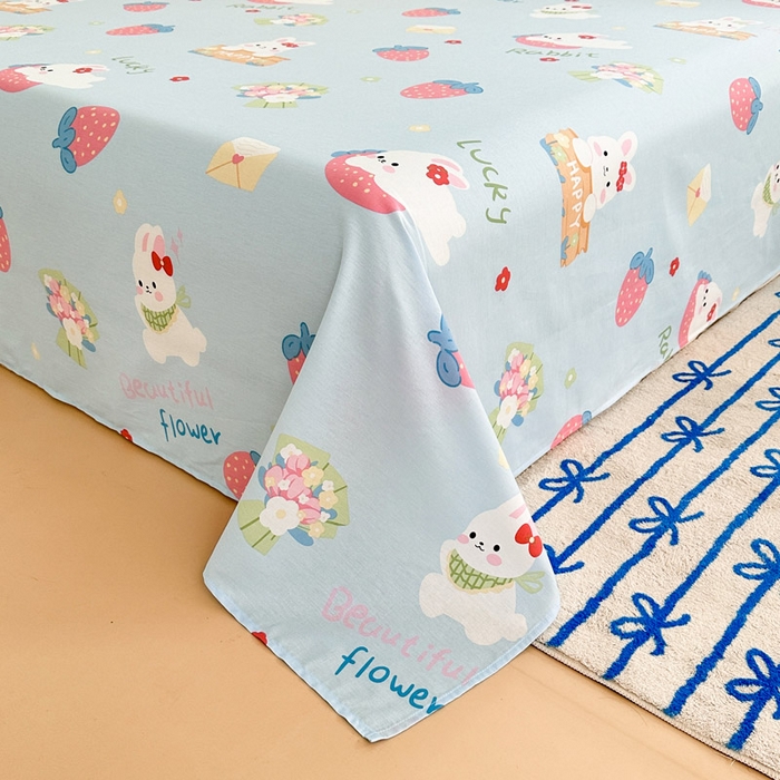 91家纺网 家纺一手货源 找家纺 绵庭家纺 2025新款全棉印花单床单系列 奇趣欢乐园-蓝