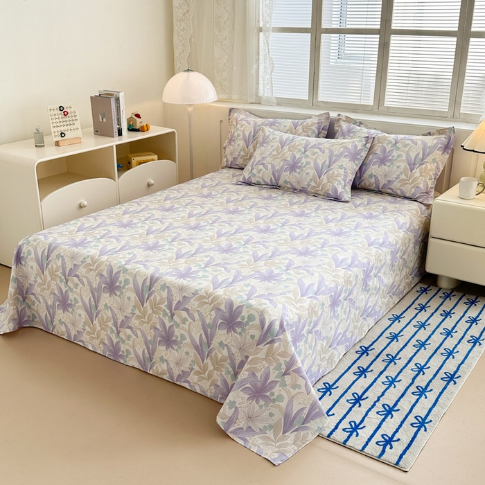 91家纺网 家纺一手货源 找家纺 绵庭家纺 2025新款全棉印花单床单系列 紫叶倾城