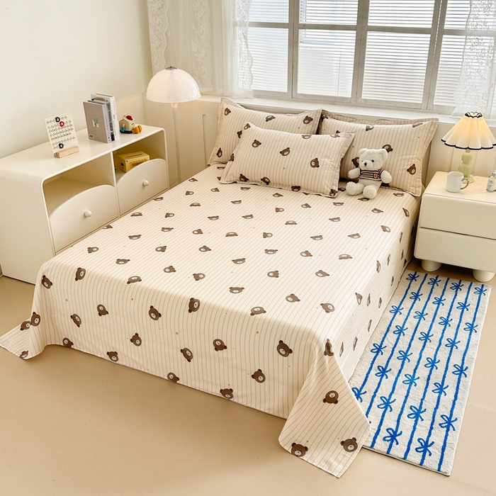 91家纺网 家纺一手货源 找家纺 绵庭家纺 2025新款全棉印花单床单系列 熊嘟嘟