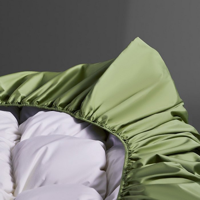 91家纺网 家纺一手货源 找家纺 轩和家居 2024新款A类70支长绒棉床笠 韶华绿