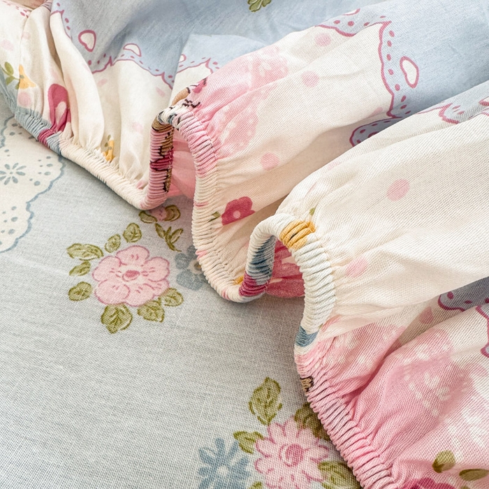 91家纺网 家纺一手货源 找家纺 绵庭家纺 2025新款全棉印花单床笠系列 花丛兔-兰