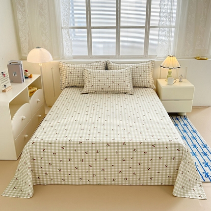 91家纺网 家纺一手货源 找家纺 绵庭家纺 2025新款全棉印花单床单系列 酸甜樱桃