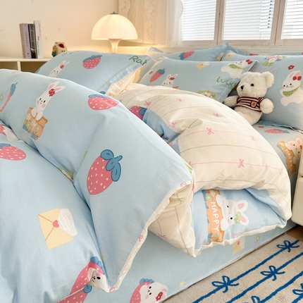 绵庭家纺 2025新款全棉印花四件套系列 奇趣欢乐园-蓝
