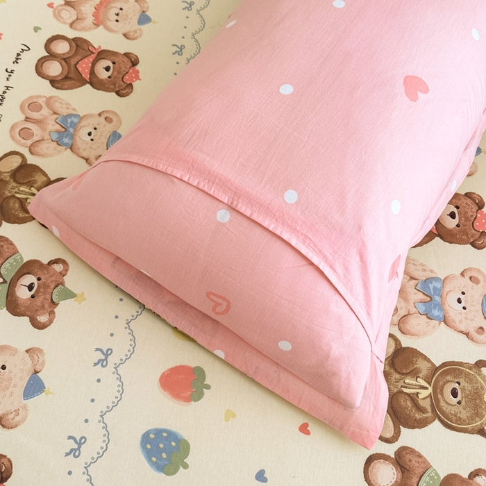 91家纺网 家纺一手货源 找家纺 绵庭家纺 2025新款全棉印花单枕套系列 浪漫熊仔