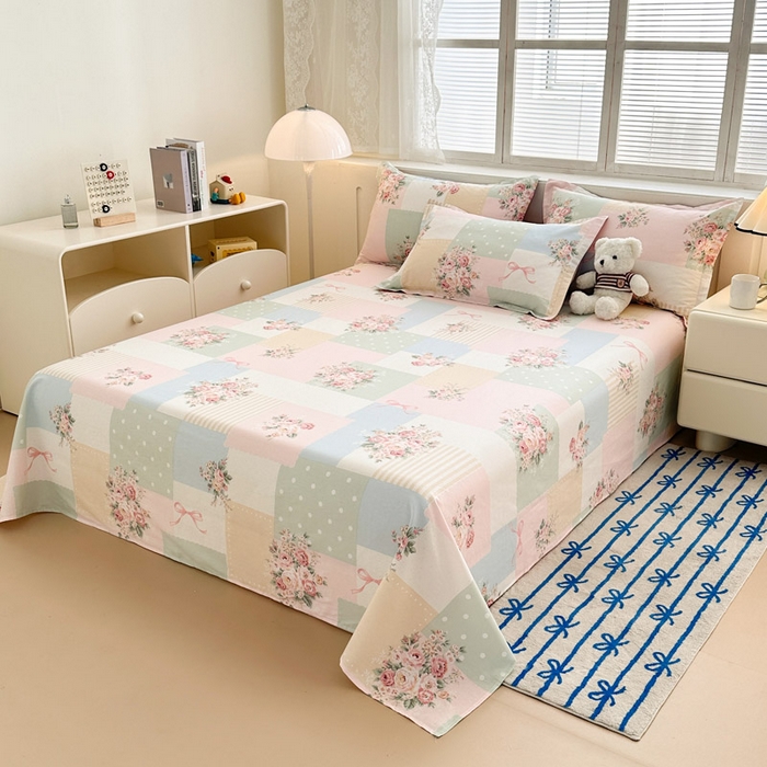 91家纺网 家纺一手货源 找家纺 绵庭家纺 2025新款全棉印花单床单系列 花意飘香-绿