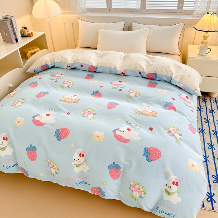 91家纺网 家纺一手货源 找家纺 绵庭家纺 2025新款全棉印花单被套系列 奇趣欢乐园-蓝