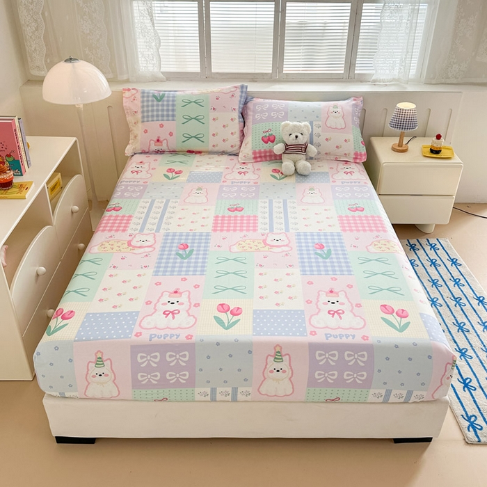 91家纺网 家纺一手货源 找家纺 绵庭家纺 2025新款全棉印花单床笠系列 甜宠派对