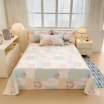 91家纺网 家纺一手货源 找家纺 绵庭家纺 2025新款全棉印花单床单系列 花意飘香-绿