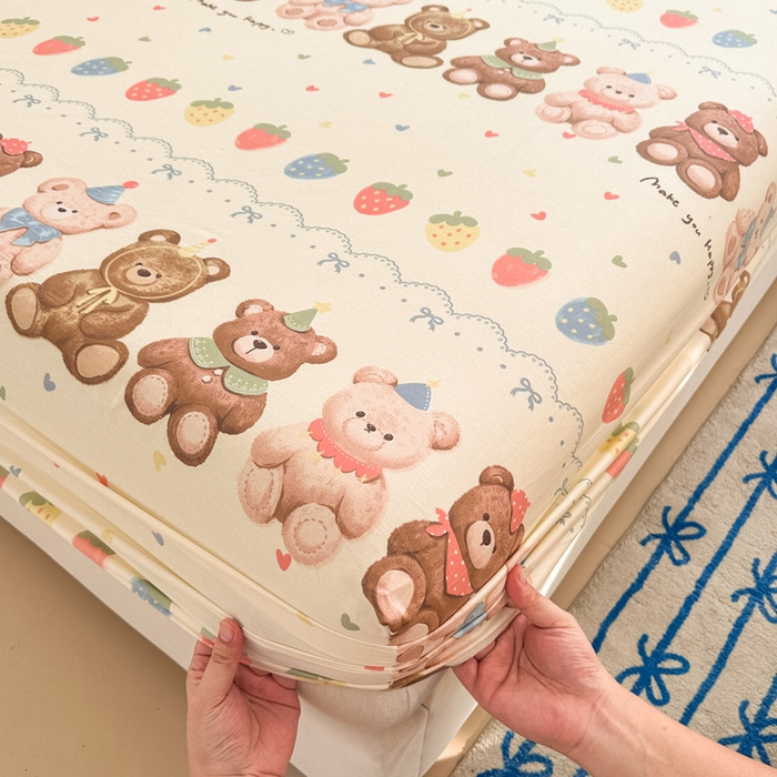 91家纺网 家纺一手货源 找家纺 绵庭家纺 2025新款全棉印花单床笠系列 浪漫熊仔