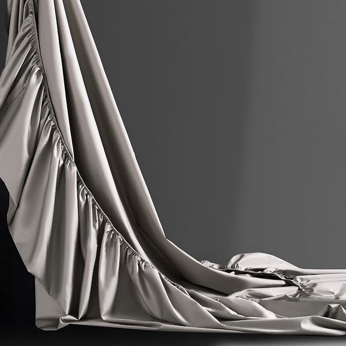 91家纺网 家纺一手货源 找家纺 轩和家居 2024新款A类70支长绒棉床笠 锦缎灰