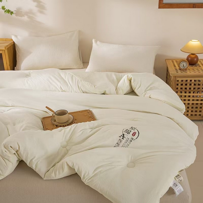 91家纺网 家纺一手货源 找家纺 梦莎被业 2025新款A类亲肤棉原棉大豆被被子被芯 米白