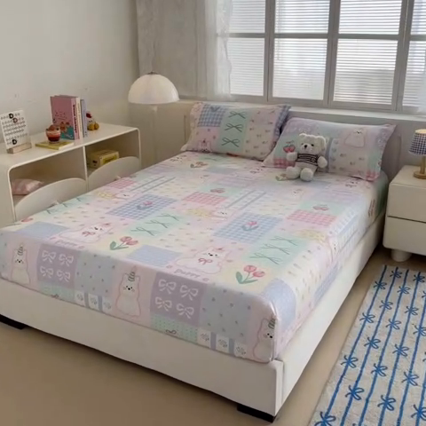 91家纺网 家纺一手货源 找家纺 绵庭家纺 2025新款全棉印花单床笠系列 甜宠派对