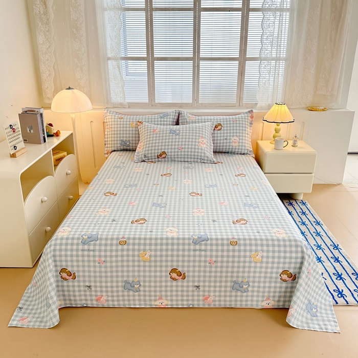 91家纺网 家纺一手货源 找家纺 绵庭家纺 2025新款全棉印花单床单系列 星星发夹狗