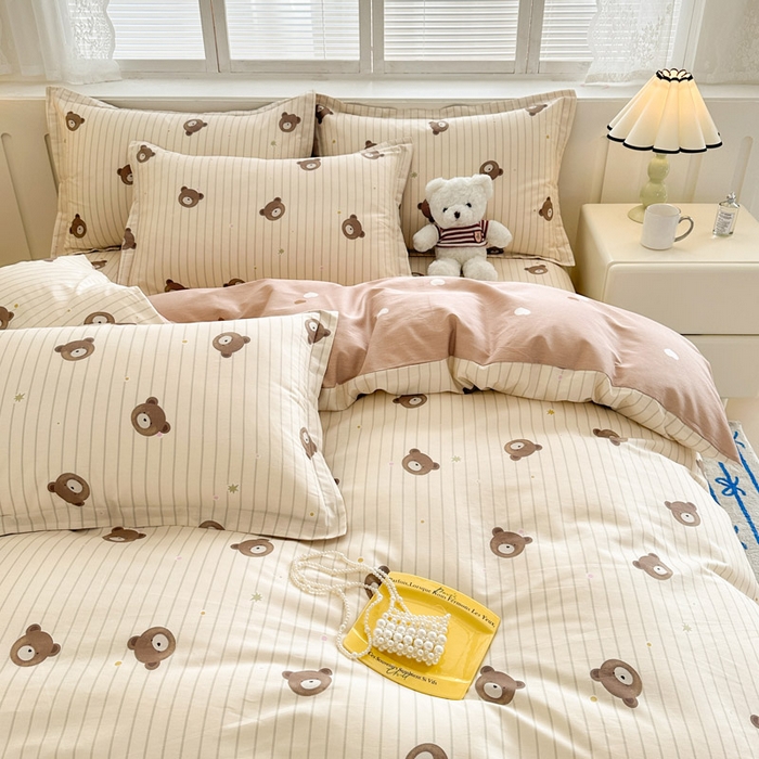 91家纺网 家纺一手货源 找家纺 绵庭家纺 2025新款全棉印花四件套系列 熊嘟嘟