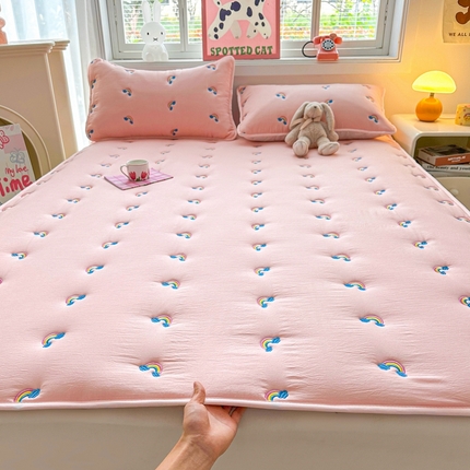 迪梦思家纺 2024新款原棉彩虹刺绣床护垫 彩虹-浅玉