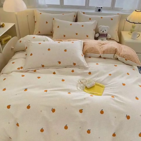 91家纺网 家纺一手货源 找家纺 绵庭家纺 2025新款全棉印花四件套系列 甜桔