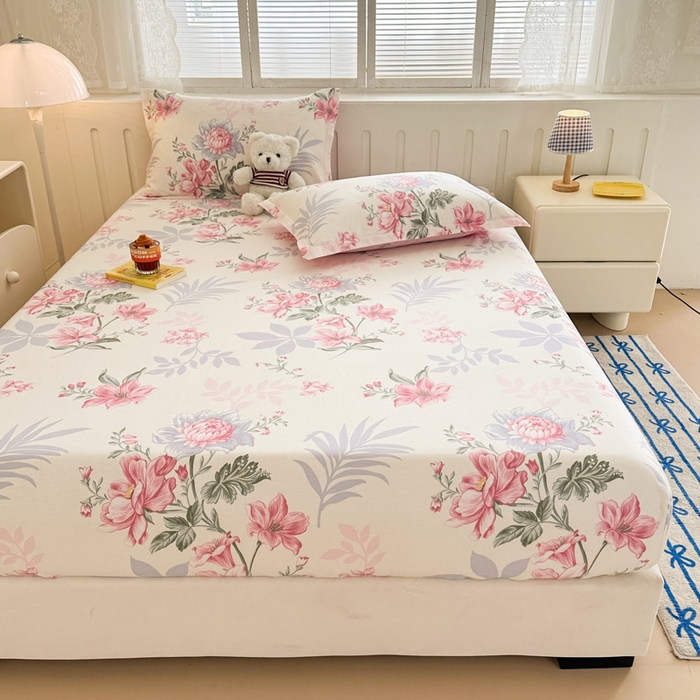 91家纺网 家纺一手货源 找家纺 绵庭家纺 2025新款全棉印花单床笠系列 落川花海-粉