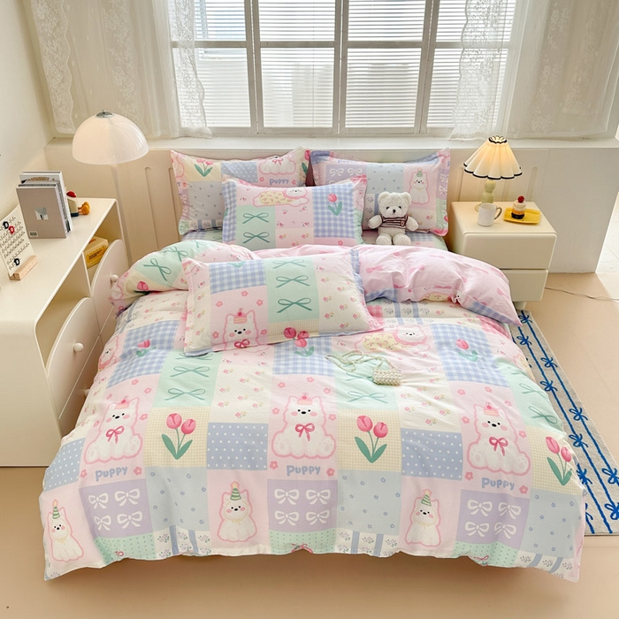 91家纺网 家纺一手货源 找家纺 绵庭家纺 2025新款全棉印花四件套系列 甜宠派队