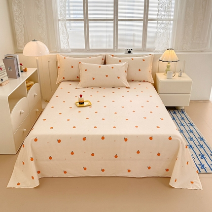 91家纺网 家纺一手货源 找家纺 绵庭家纺 2025新款全棉印花单床单系列 甜桔