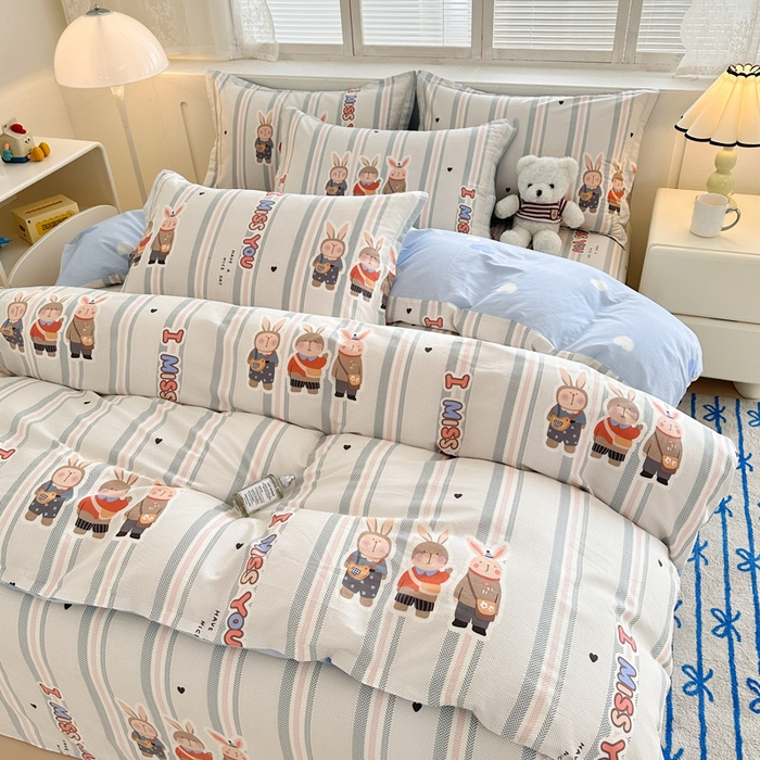 91家纺网 家纺一手货源 找家纺 绵庭家纺 2025新款全棉印花四件套系列 森岛精灵