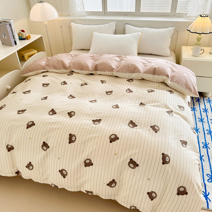 91家纺网 家纺一手货源 找家纺 绵庭家纺 2025新款全棉印花单被套系列 熊嘟嘟