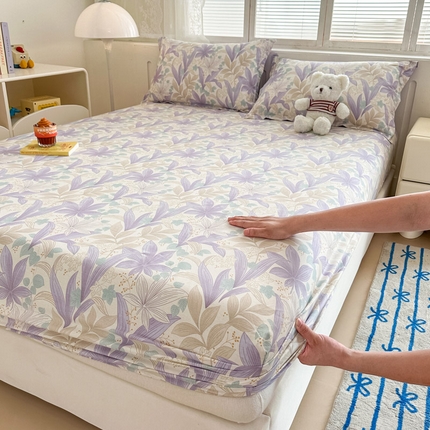 绵庭家纺 2025新款全棉印花单床笠系列 紫叶倾城