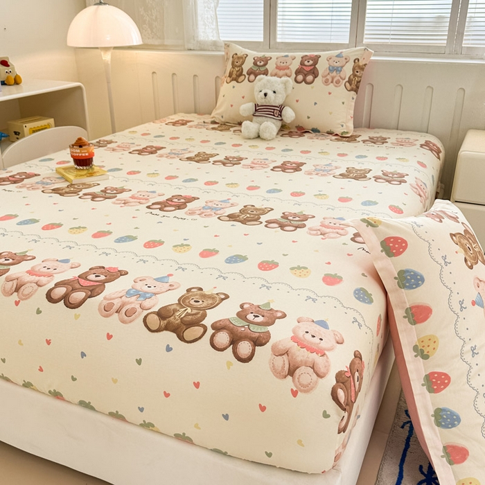 91家纺网 家纺一手货源 找家纺 绵庭家纺 2025新款全棉印花单床笠系列 浪漫熊仔