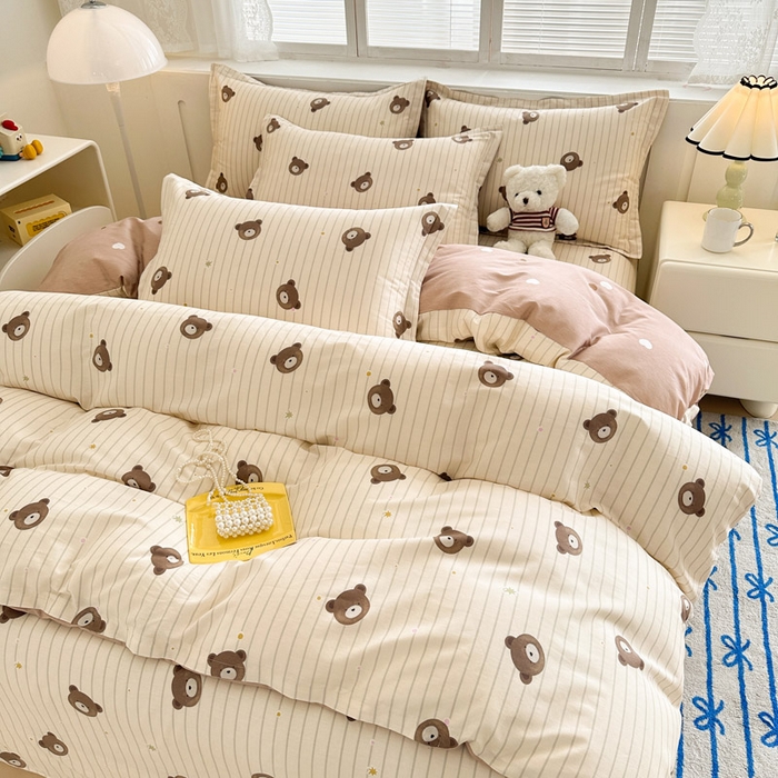 91家纺网 家纺一手货源 找家纺 绵庭家纺 2025新款全棉印花四件套系列 熊嘟嘟