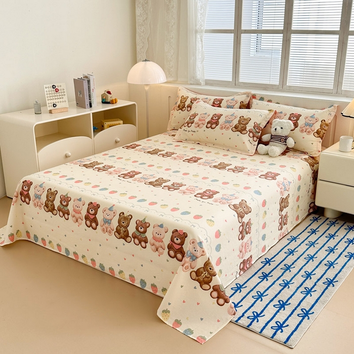 91家纺网 家纺一手货源 找家纺 绵庭家纺 2025新款全棉印花单床单系列 浪漫熊仔