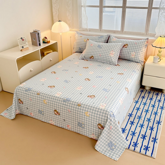 91家纺网 家纺一手货源 找家纺 绵庭家纺 2025新款全棉印花单床单系列 星星发夹狗