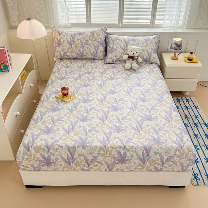 91家纺网 家纺一手货源 找家纺 绵庭家纺 2025新款全棉印花单床笠系列 紫叶倾城