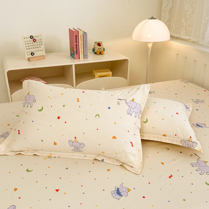 91家纺网 家纺一手货源 找家纺 绵庭家纺 2025新款全棉印花单枕套系列 彩点小象