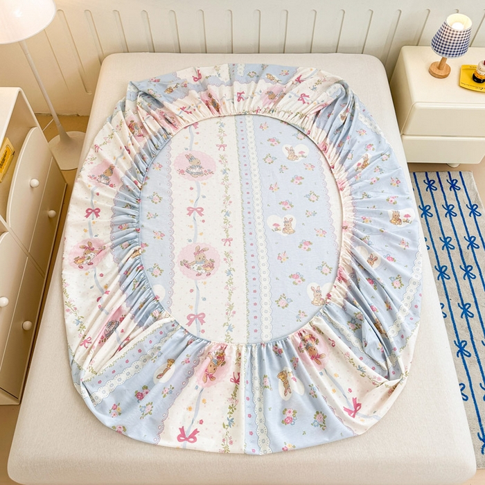 91家纺网 家纺一手货源 找家纺 绵庭家纺 2025新款全棉印花单床笠系列 花丛兔-兰