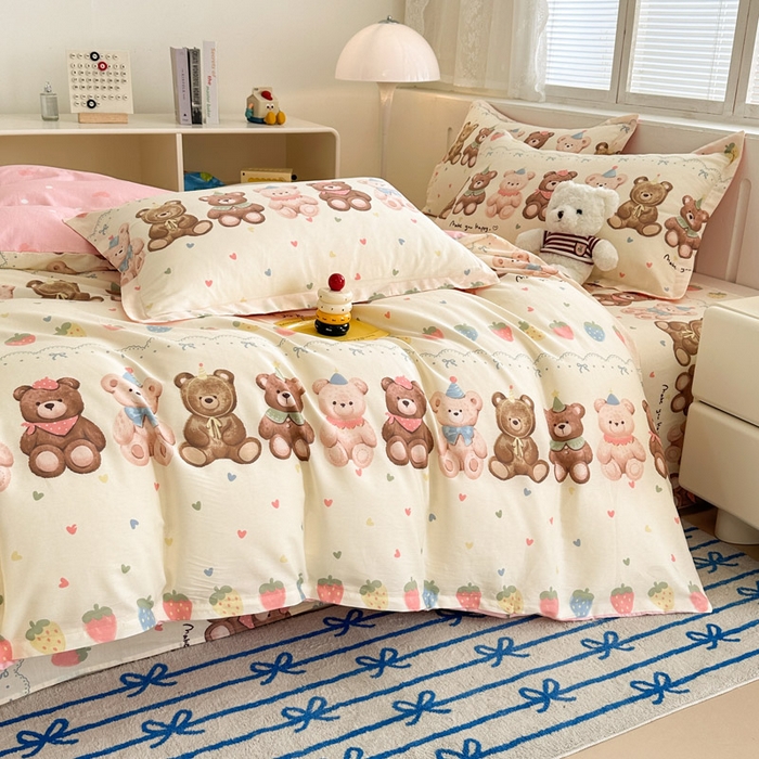 91家纺网 家纺一手货源 找家纺 绵庭家纺 2025新款全棉印花四件套系列 浪漫熊仔