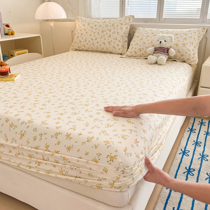 91家纺网 家纺一手货源 找家纺 绵庭家纺 2025新款全棉印花单床笠系列 故事小黄花