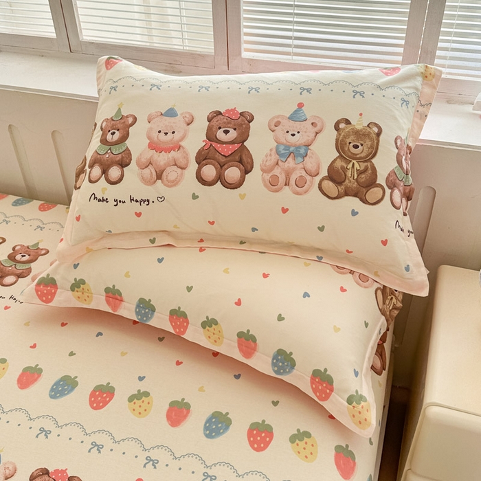 91家纺网 家纺一手货源 找家纺 绵庭家纺 2025新款全棉印花单枕套系列 浪漫熊仔