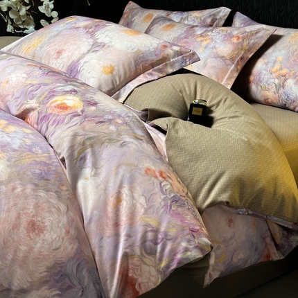 91家纺网 家纺一手货源 找家纺 一比一家纺 2024新款莱赛尔纤维新疆棉陶瓷磨毛秋冬温感四件套亲肤保暖 塞纳河畔