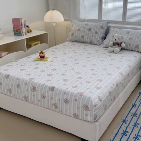 91家纺网 家纺一手货源 找家纺 绵庭家纺 2025新款全棉印花单床笠系列 海盐花海