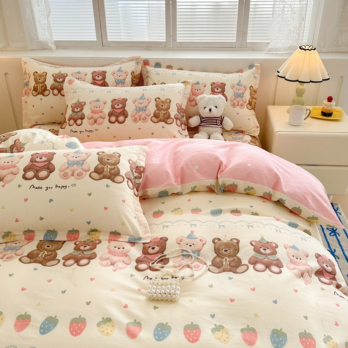 91家纺网 家纺一手货源 找家纺 绵庭家纺 2025新款全棉印花四件套系列 浪漫熊仔