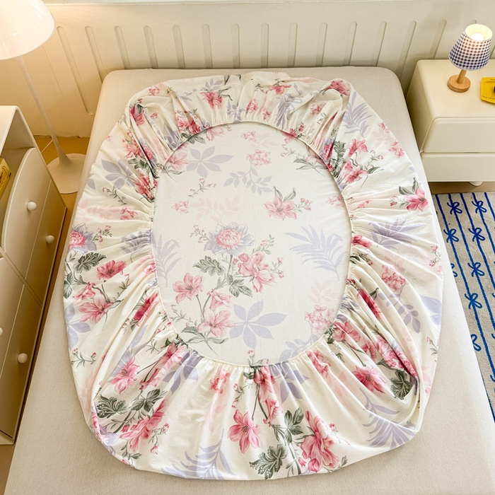 91家纺网 家纺一手货源 找家纺 绵庭家纺 2025新款全棉印花单床笠系列 落川花海-粉